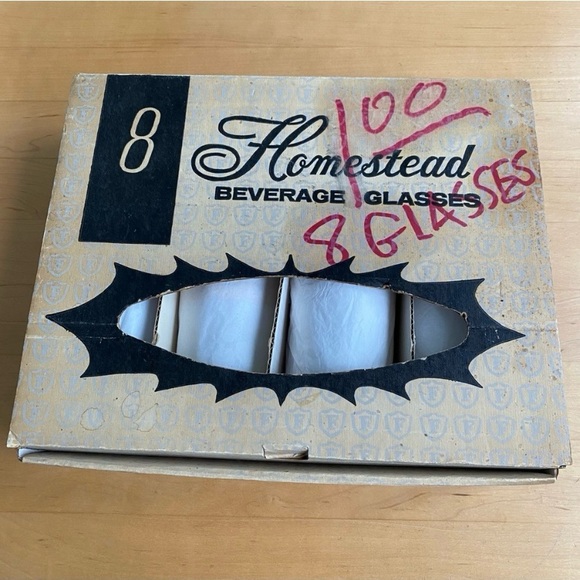 8 Vintage Federal Drinkware Glasses New in Box White Fruit Gold Leaf Design - Picture 9 of 12